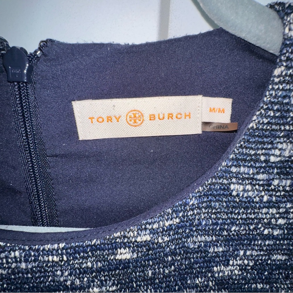 Tory Burch Margarite Flounce Dress Medium M Blue Marled Knit - Picture 3 of 8